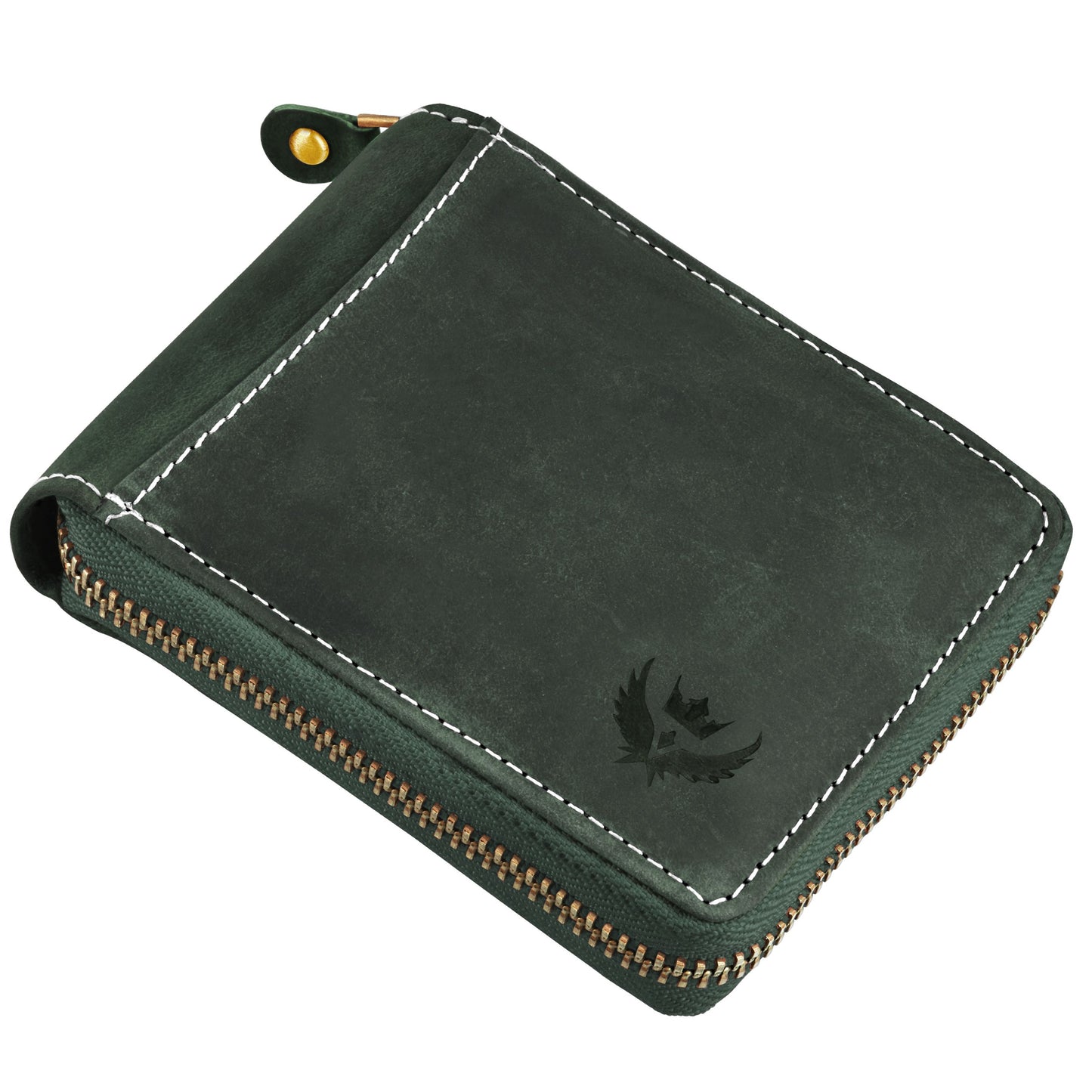 Lorenz RFID Blocking Genuine Olive Green Hunter Leather Zipper Wallet for Men